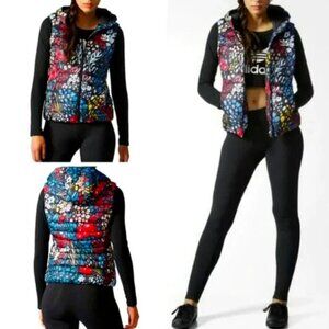 NWOT Adidas Original AOP Slim Hoodie Puffer Vest M Black Floral